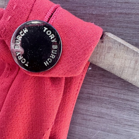 TORY BURCH Sleeveless Sheath Dress 8 Orange Wool Blend Gold Button Stitch Line - Picture 3 of 10